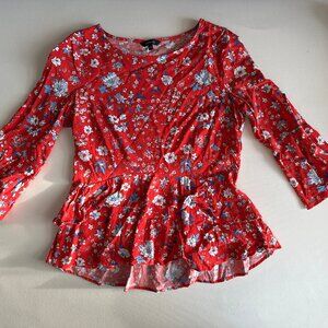 Red Floral Peplum Top